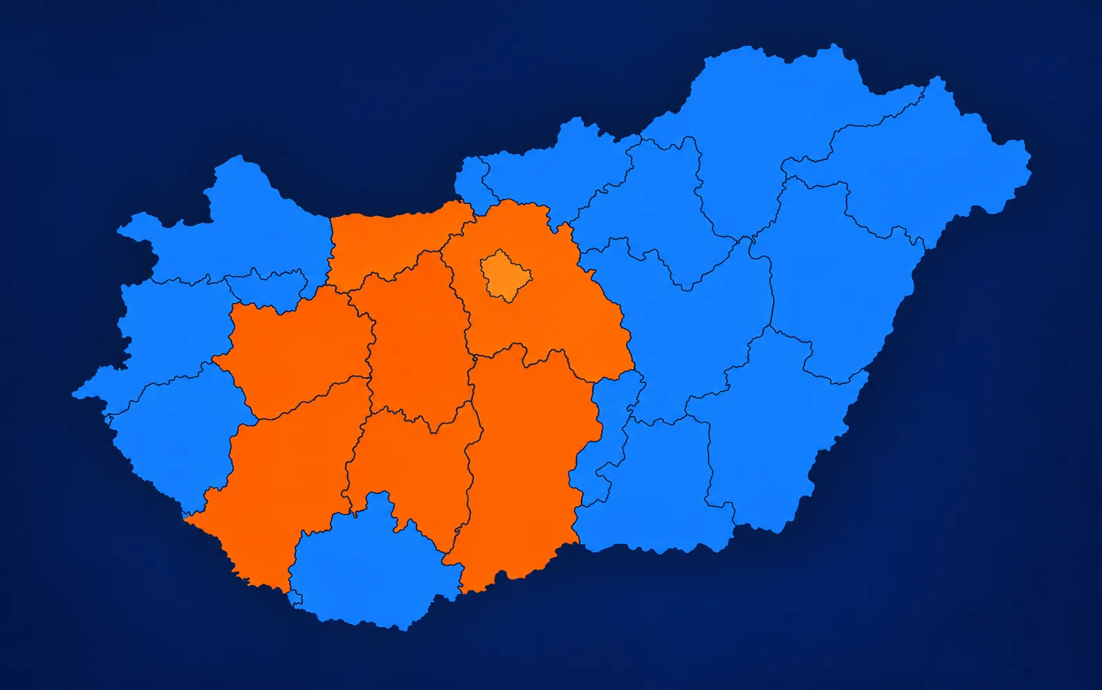 Magyarország térképe, Budapest, Fejér és a szomszédos megyék kiemelve